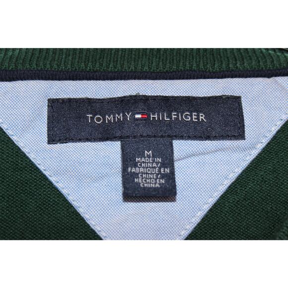 Tommy Hilfiger Sweater Mens Medium Green Argyle Long Sleeve V Neck Pullover - Picture 3 of 8